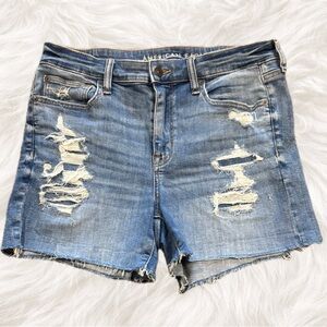 American Eagle Hi Rise Shortie Distressed Cutoff Denim Shorts 10 Stretch